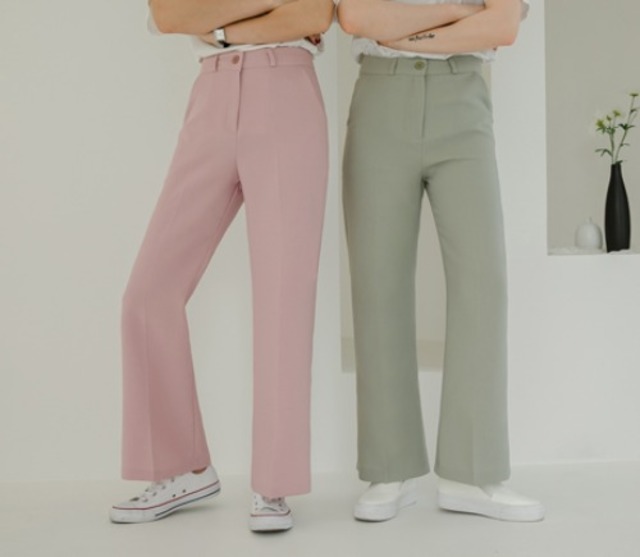 パステルセミブーツカットスラックス