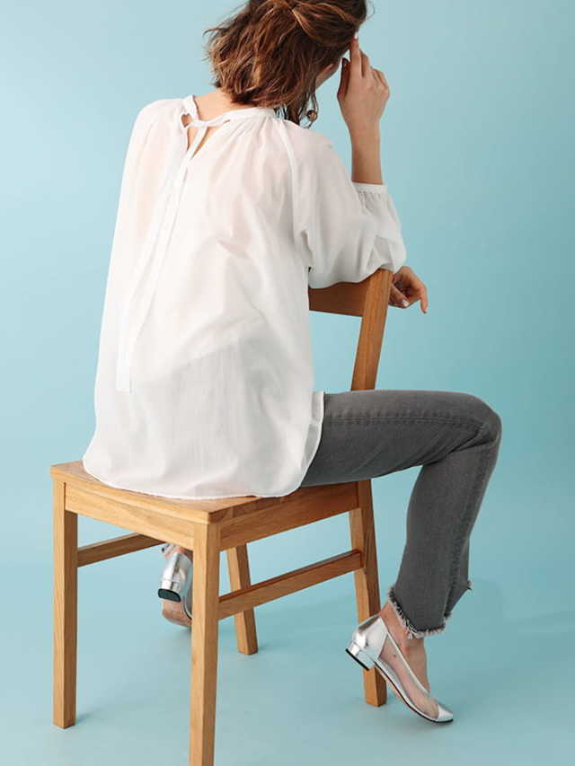 ボリュームスリーブバックリボンシャツブラウス