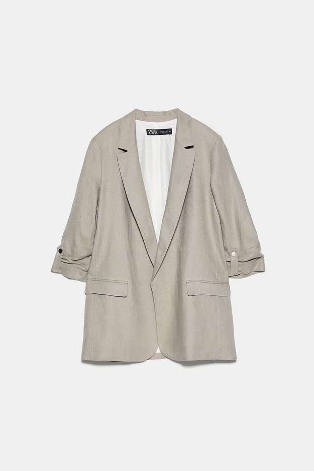 ロールアップスリーブリネン地ブレザー