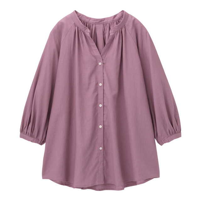 リネンブレンドギャザーブラウス