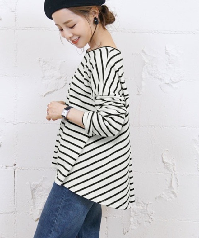 バックフレアAラインボーダーカットソー