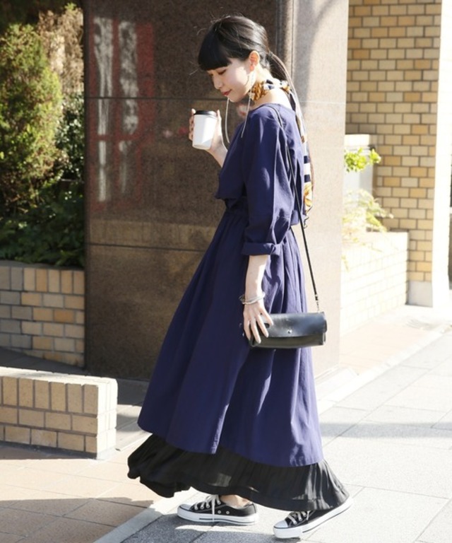 n'Or風合いコットンロングワンピース