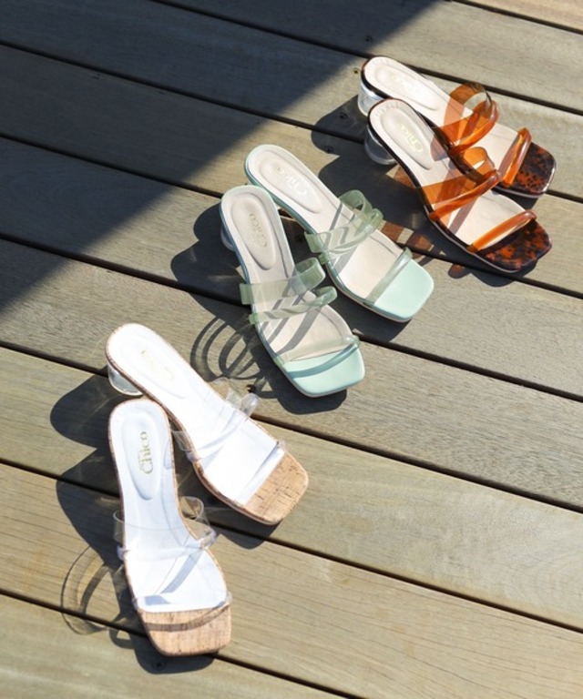 クリアベルトサークルヒールサンダル