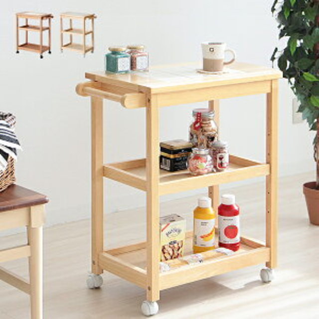木製スリムキッチンワゴン3段