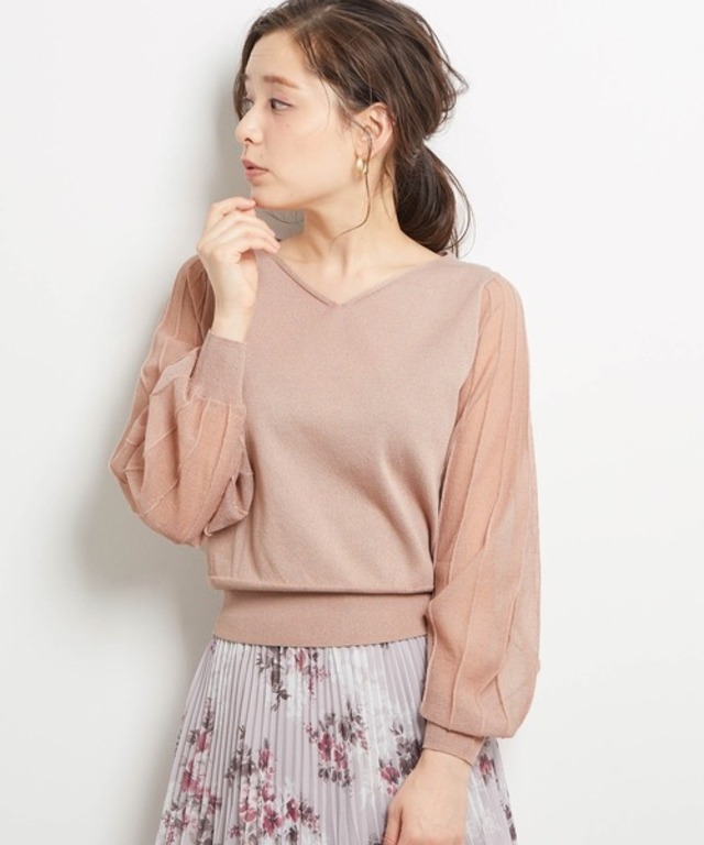 袖シアーニットプルオーバー