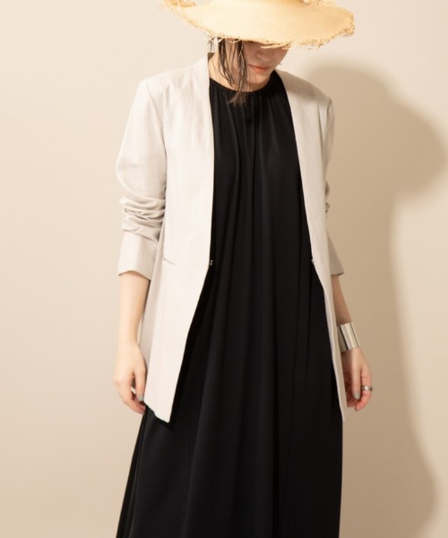 バックスリットリネンノーカラージャケット【WEB限定】