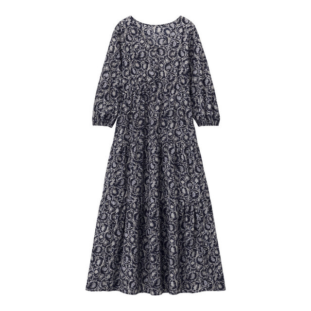 ペイズリープリントティアードワンピース(7分袖)