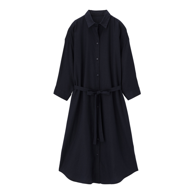 リネンブレンドシャツワンピース(7分袖)