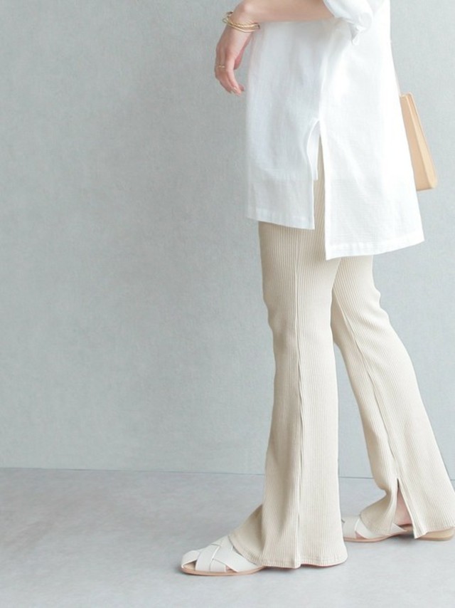 リブフレアパンツ スリット入り