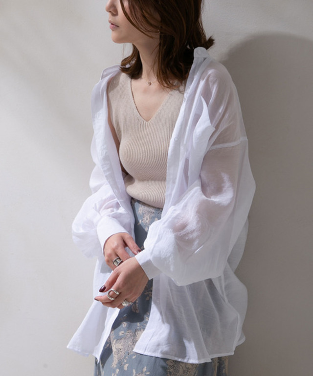 バンドカラーシアーシャツ