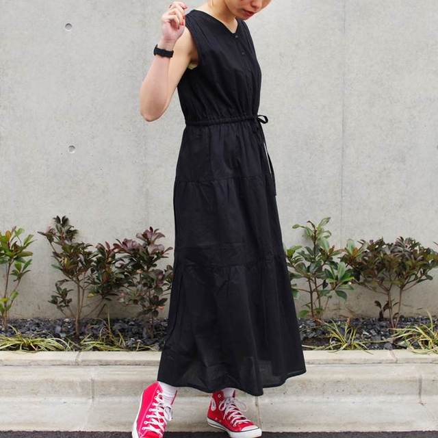 切替ギャザーコットンワンピース