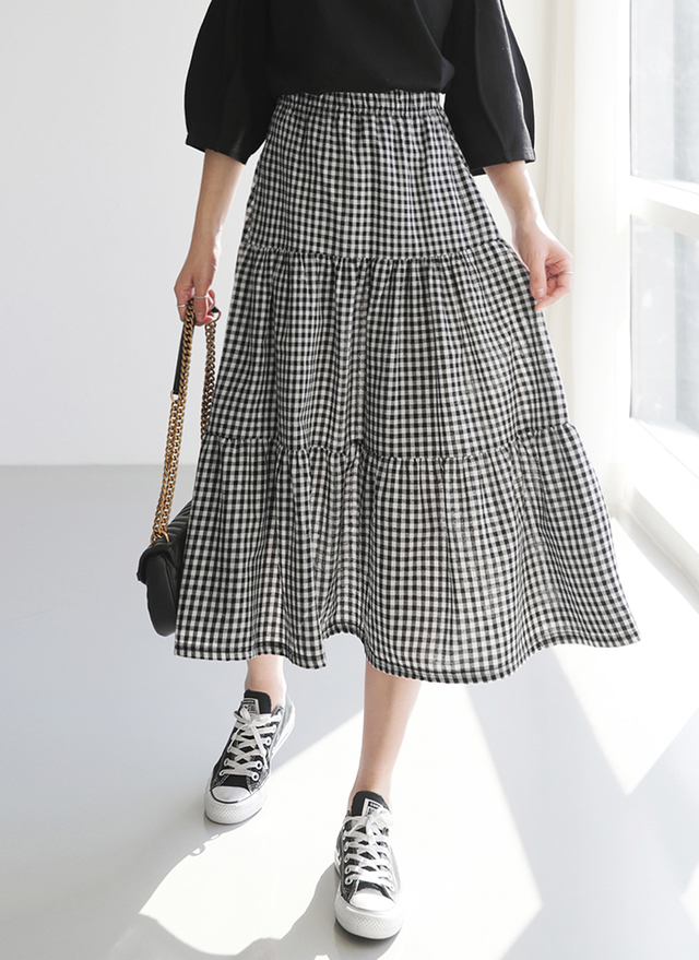 ギャザーギンガムチェックスカート