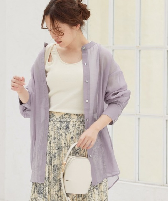 シアーバンドカラーチュニックシャツ