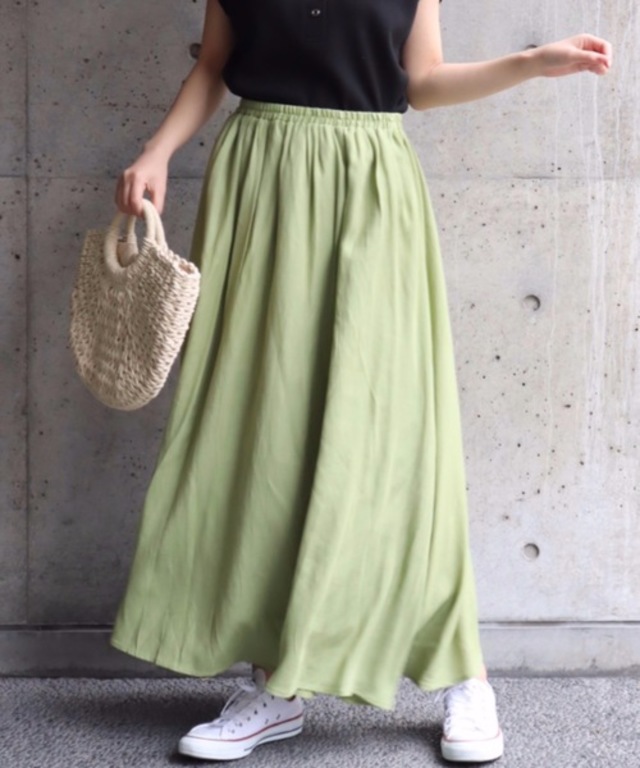 リネンライクロングフレアスカート