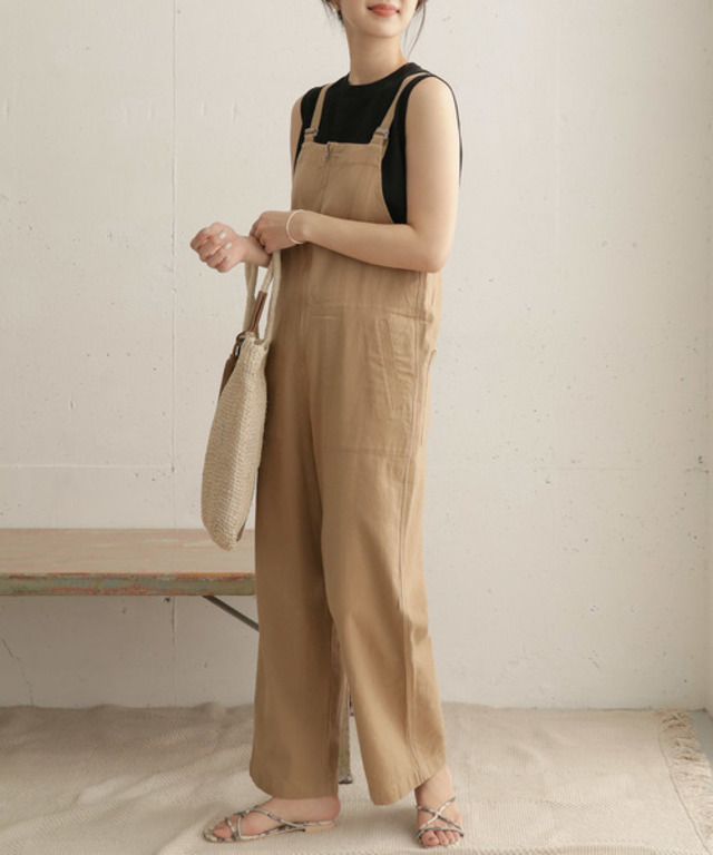 コットンリネンデッキサロペット