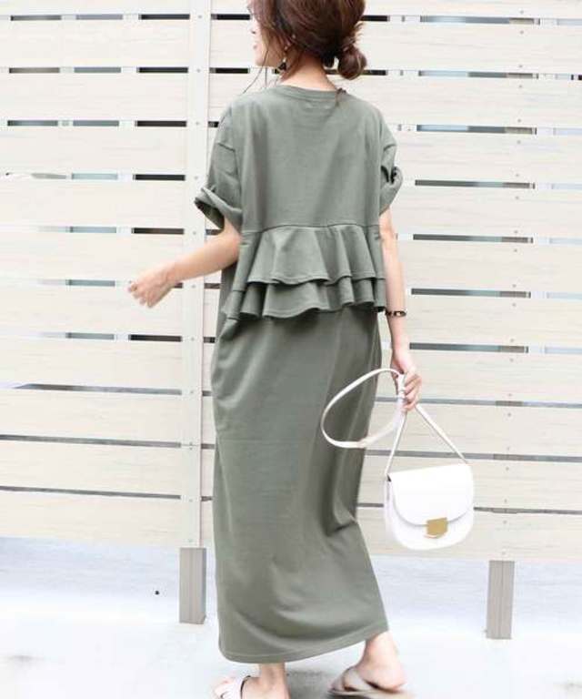 バックフリルTシャツワンピ