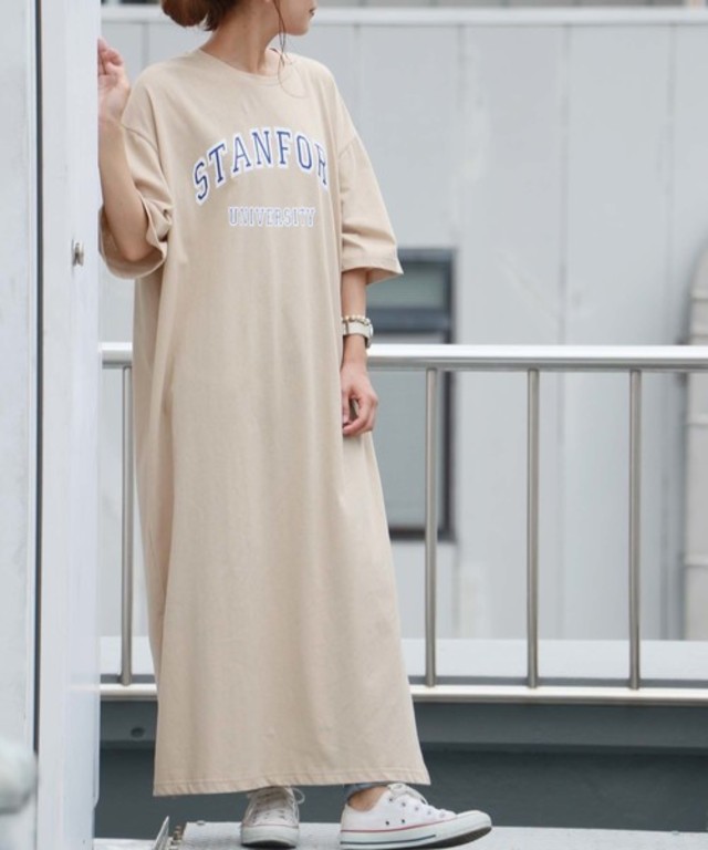 ビッグシルエットコットンロゴTシャツワンピース