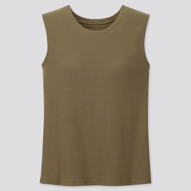 ワッフルクルーネックブラT（ノースリーブ）