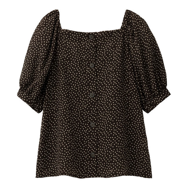 2WAYドットスクエアネックブラウス(5分袖)