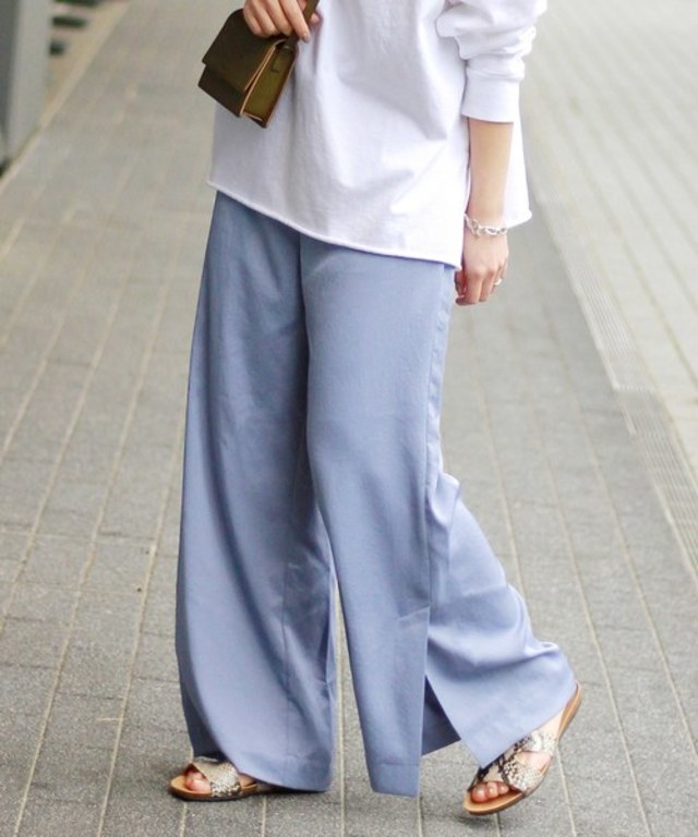 ウォッシャブル ポリ ツイル スリットパンツ