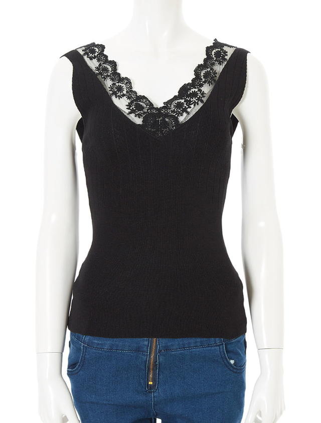 Vネックレースキャミニット