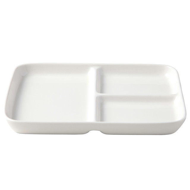 磁器ベージュ角皿 仕切り付き 小