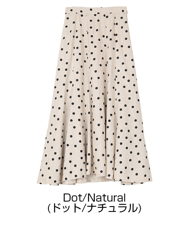 リネン混ドット柄フレアロングスカート