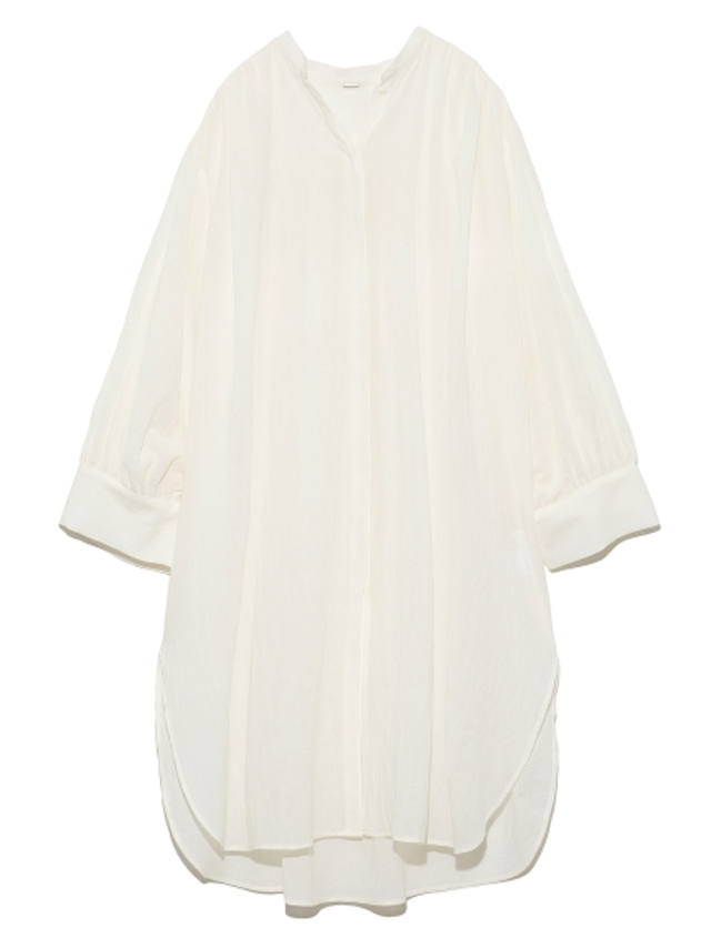 スタンドカラーギャザーロングシャツ