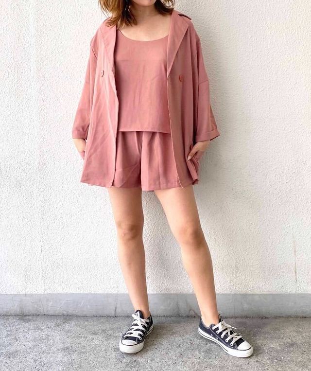 キャミ&ジャケット&ショートパンツ 3点リラックスセットアップ ルームウェア