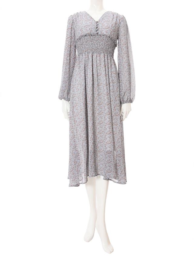 フラワーシフォンウエストギャザーワンピース