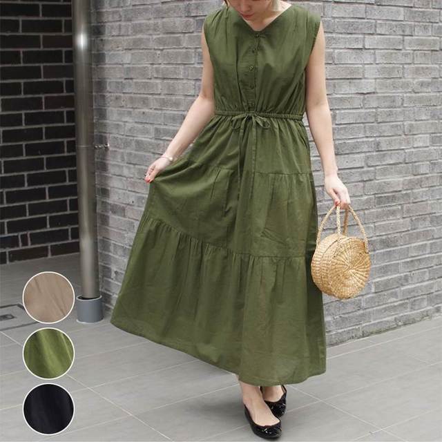 切替ギャザーコットンワンピース