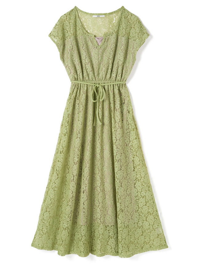 リボンベルト付きレースワンピース