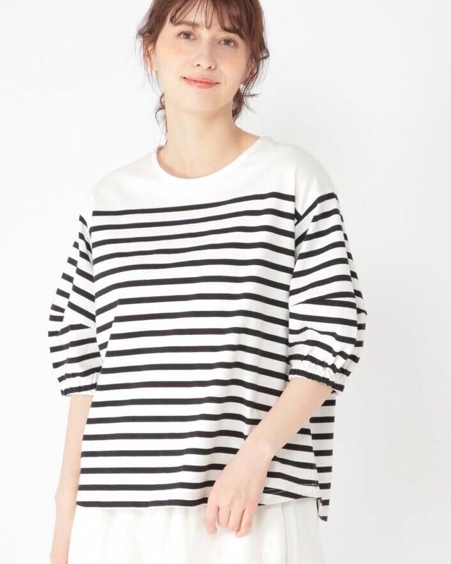 《kazumiさんコラボ》爽やかパフスリーブボーダープルオーバー