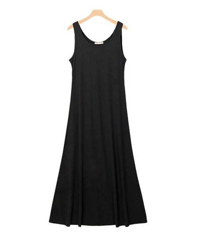 無地ノースリーブ美ラインワンピース