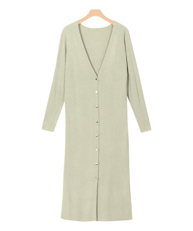 リブニットロングカーディガン