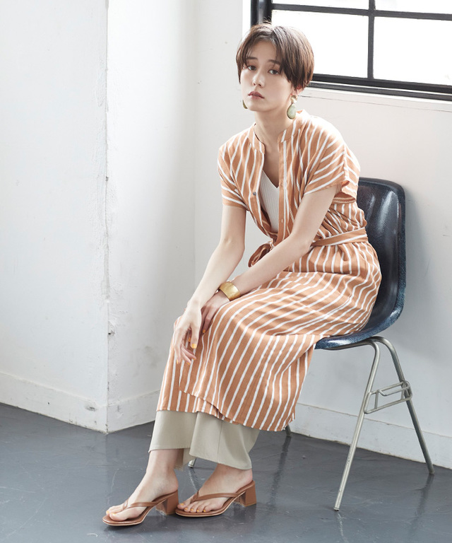 アシンメトリーデザインシャツワンピース