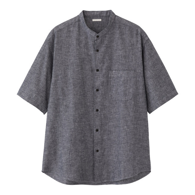 リネンブレンドスタンドカラーシャツ(5分袖)
