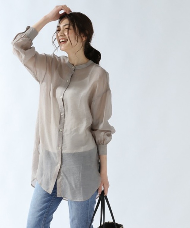 シアーバンドカラーシャツ