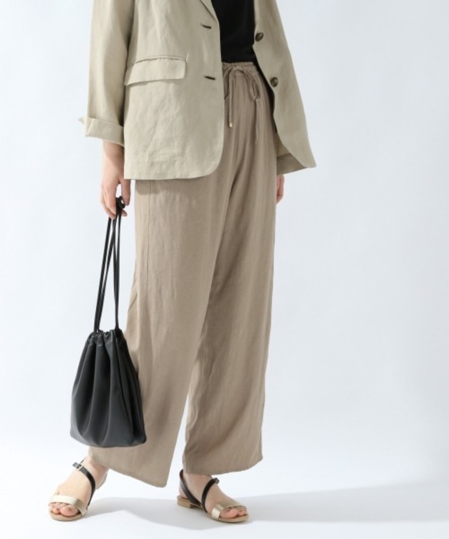 柄イージーサテンワイドパンツ