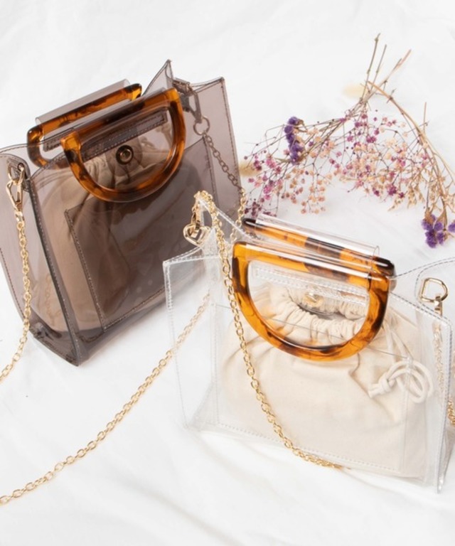 べっ甲ハンドルクリアショルダーバッグ