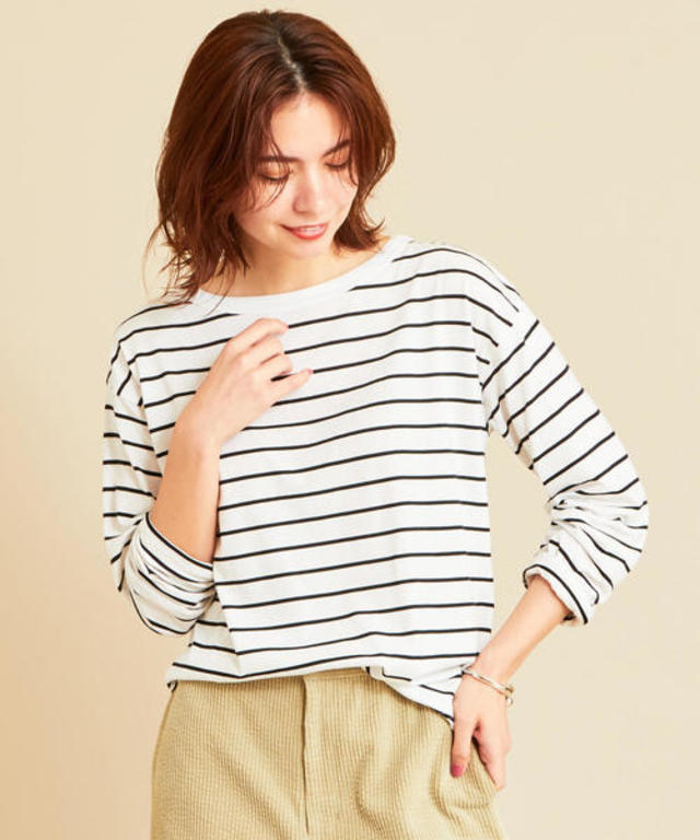 ボートネックドロップスリーブロングTシャツ