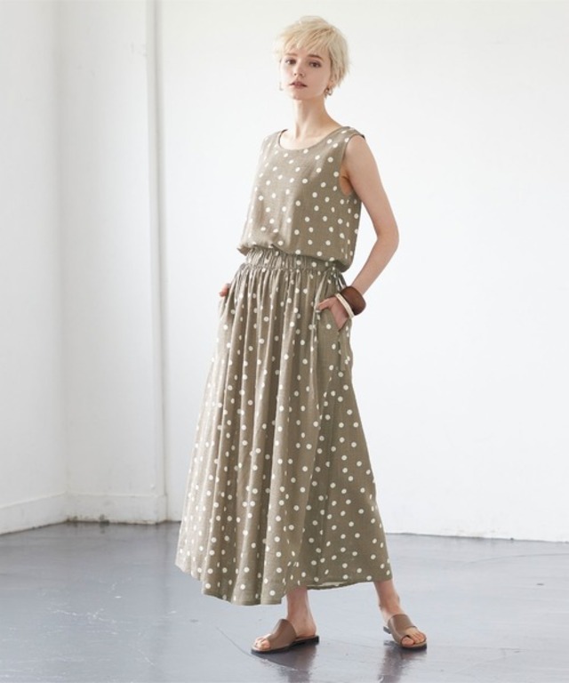 リネン混ノースリーブマキシワンピース