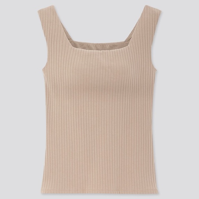 ワイドリブスクエアネックブラタンクトップ　ベージュ