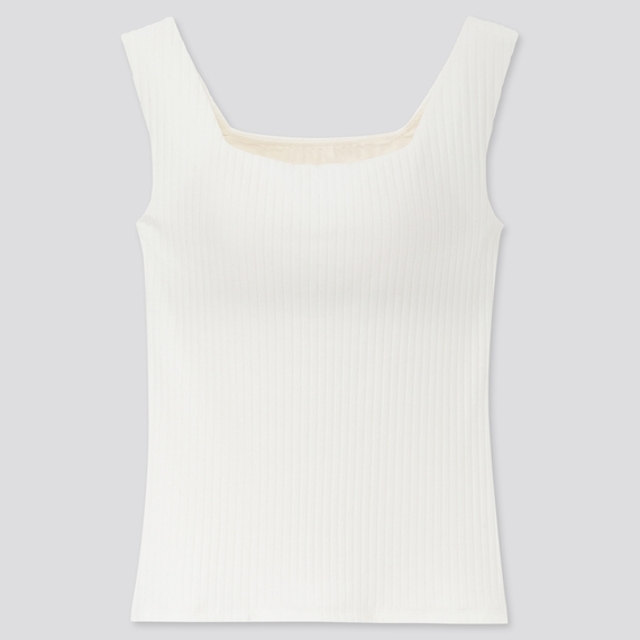 ワイドリブスクエアネックブラタンクトップ　ホワイト