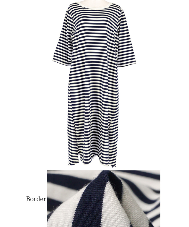 バックシャンボーダーカットソーワンピース
