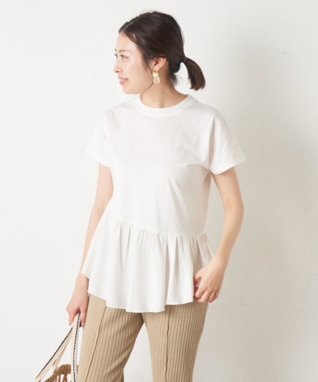 アシメギャザーヘムラインフレンチスリーブTee