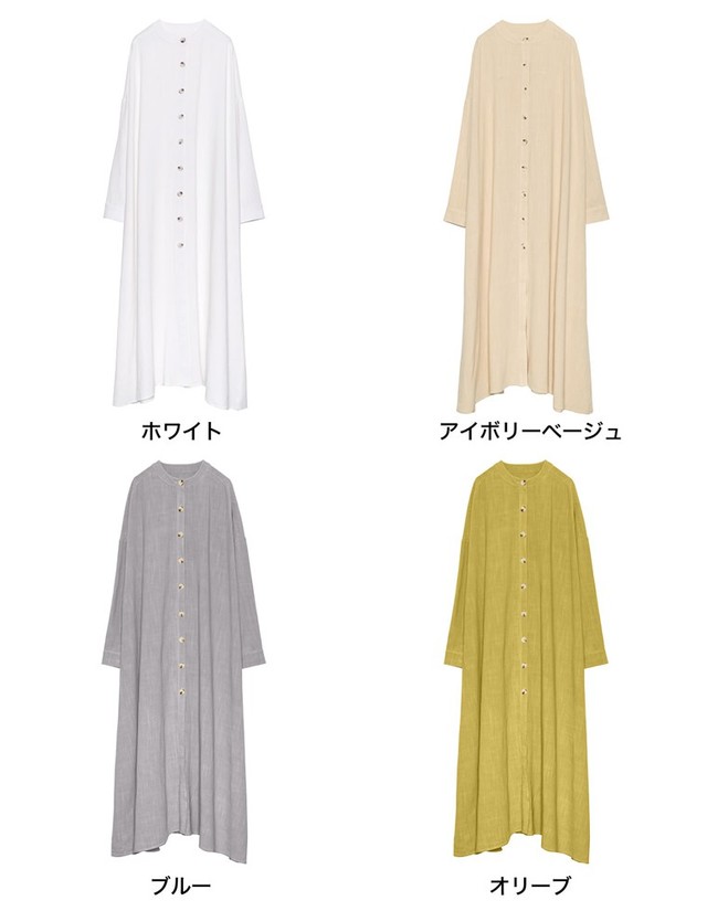リネンブレンドナチュラルロングシャツワンピース