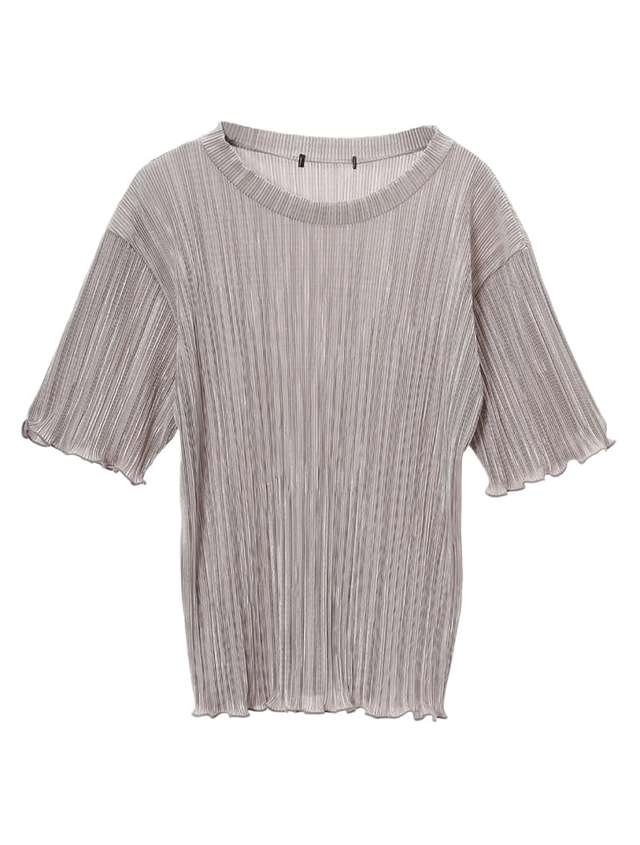 細プリーツグロッシーブラウス