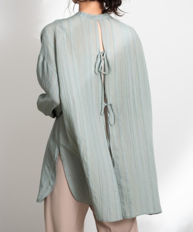 シアーストライプバックスリットシャツチュニック
