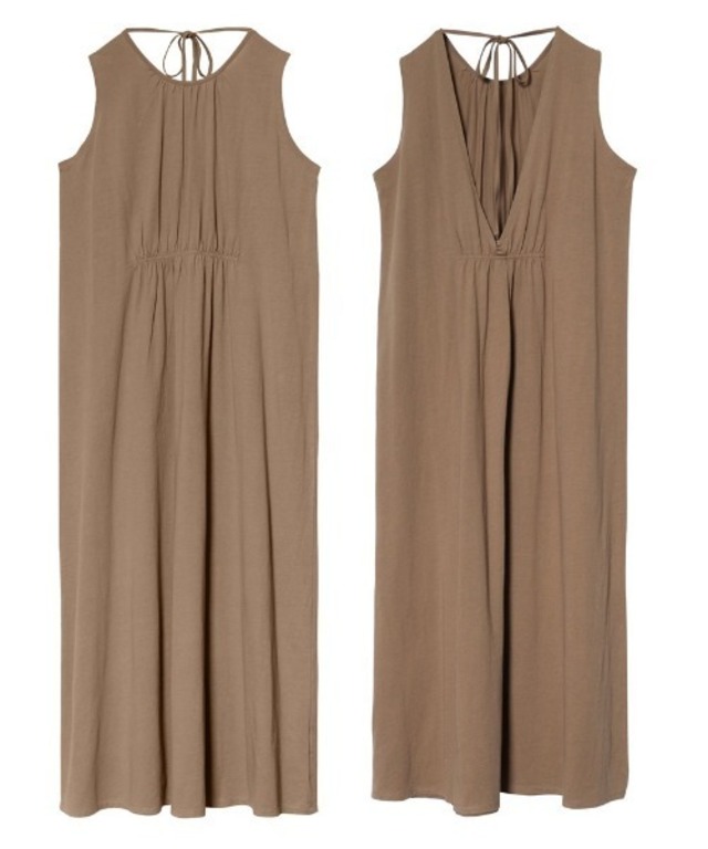 前後2WAYオーガニックコットンウエストギャザーロングワンピース